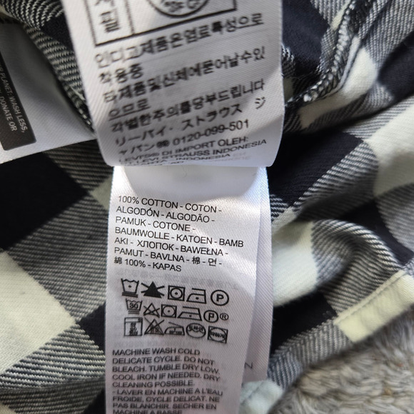 Levi's Black White Buffalo Check Classic Flannel Button Down Shirt Size Small - Picture 8 of 10